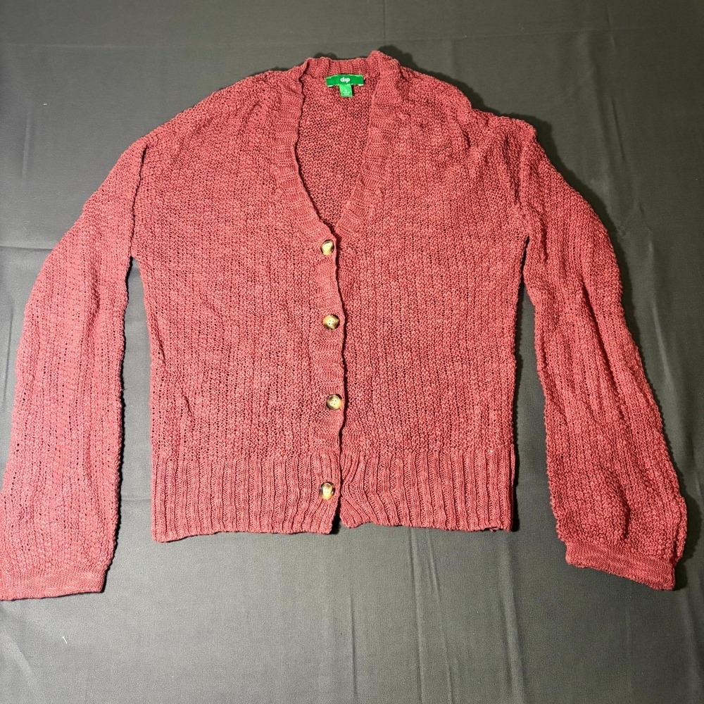 Dip Cardigan Sweater Womens Small Rose Pink Cotton Textured Knit Button Front